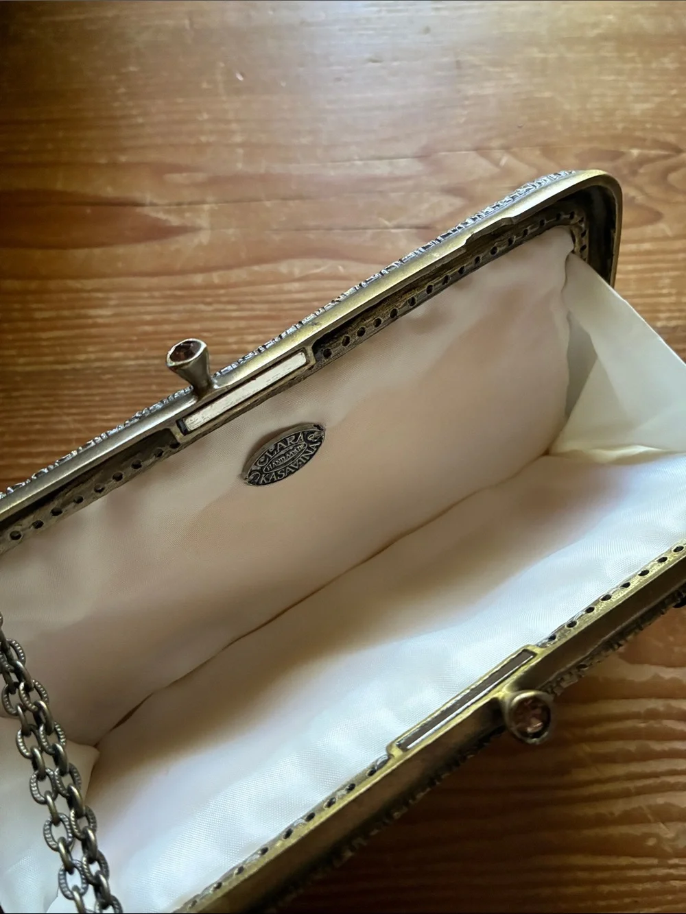 Clara Kasavina Snakeskin Amber Crystal Kiss Lock Evening Clutch Bag